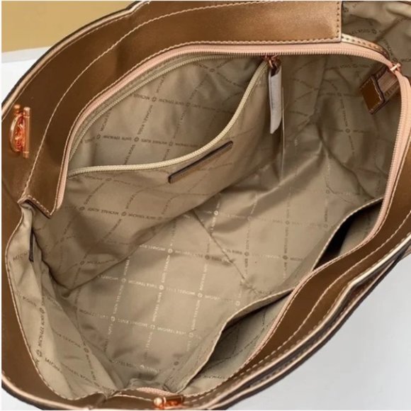 MICHAEL KORS LARGE X CHAIN SHOULDER TOTE BAG ROSE GOLD COLOR SIGNATURE - Picture 6 of 16